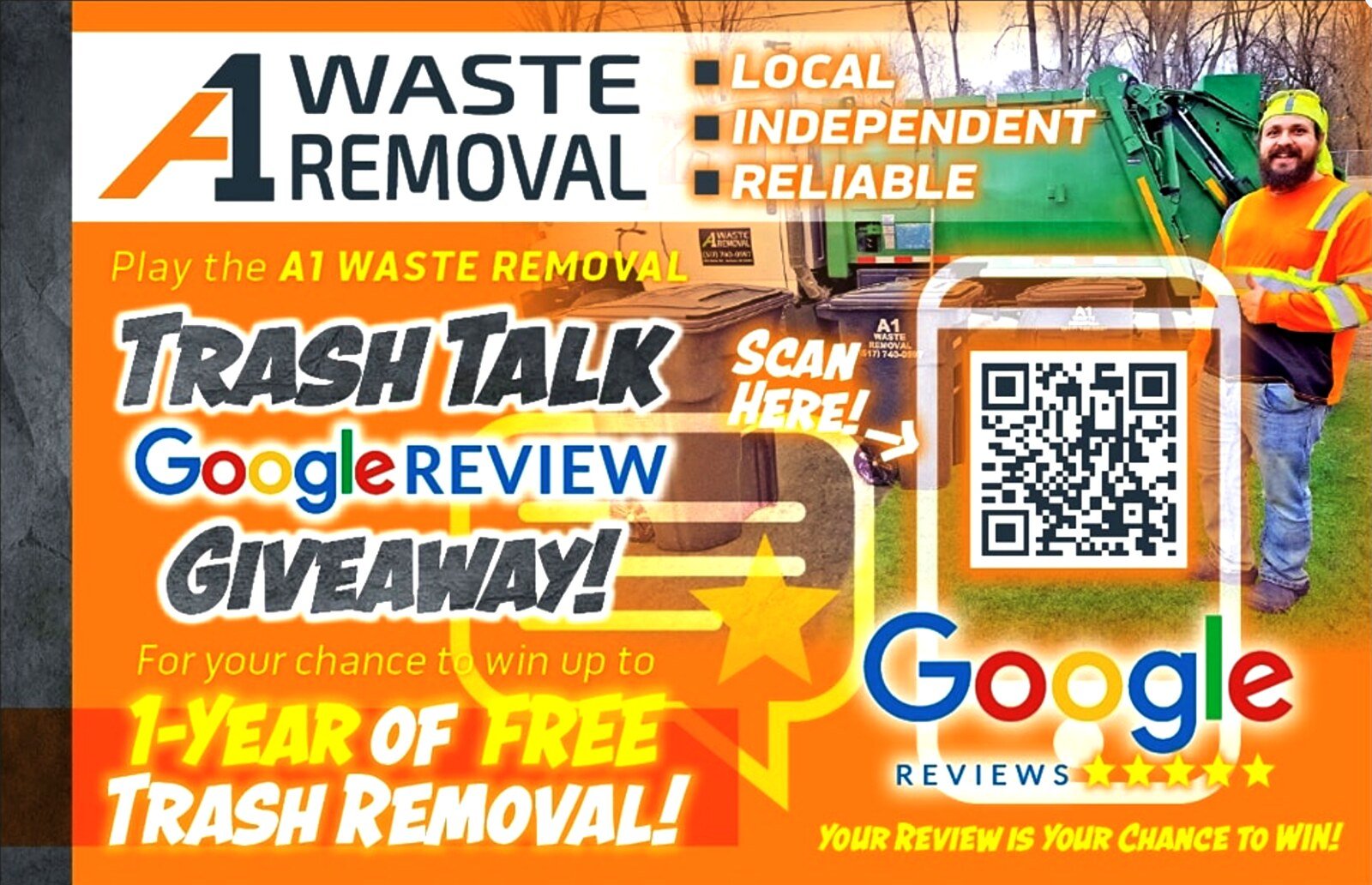 A1 Waste Removal Google review postcard