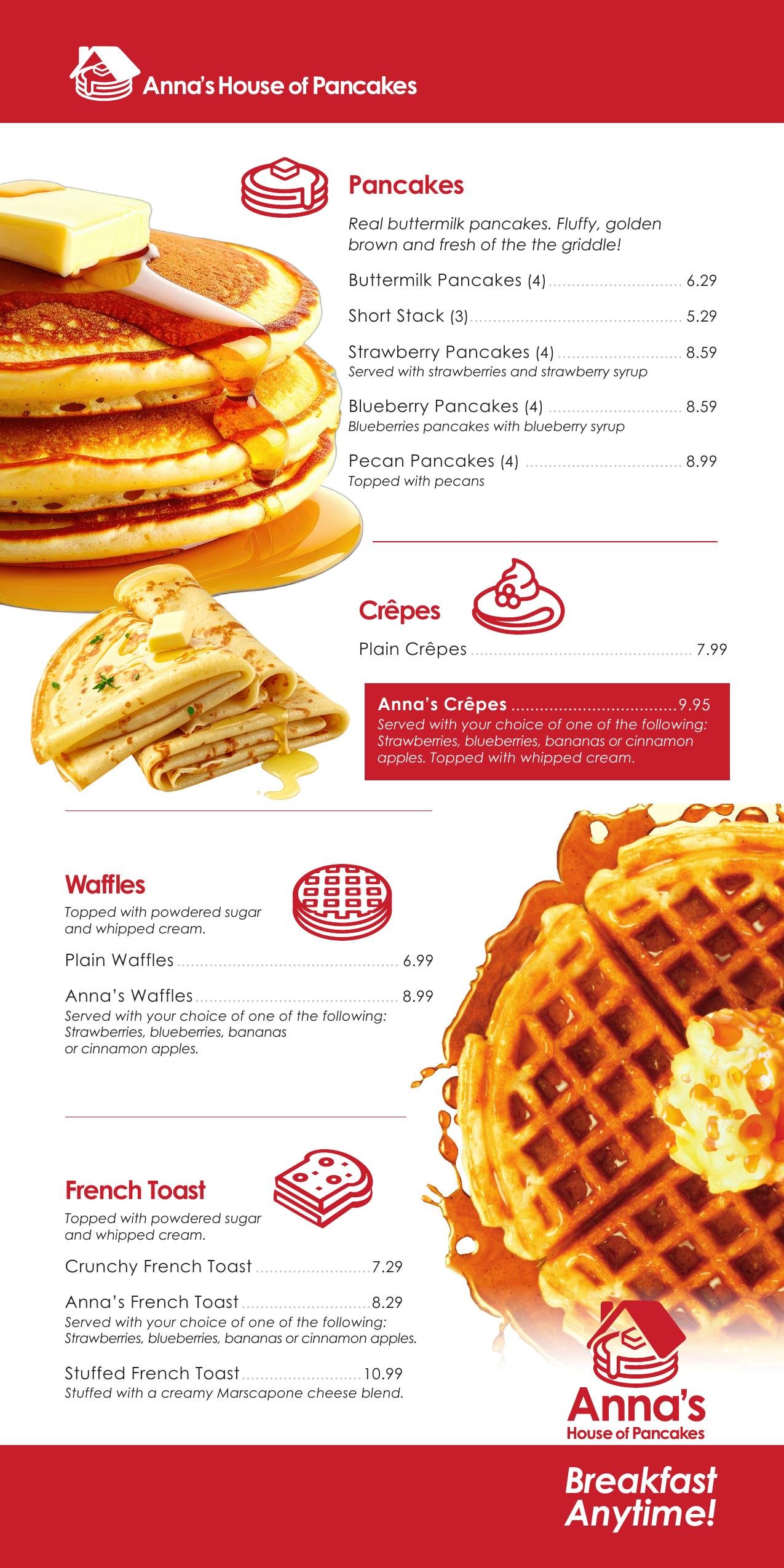 Anna's House of Pancakes inside menu spread